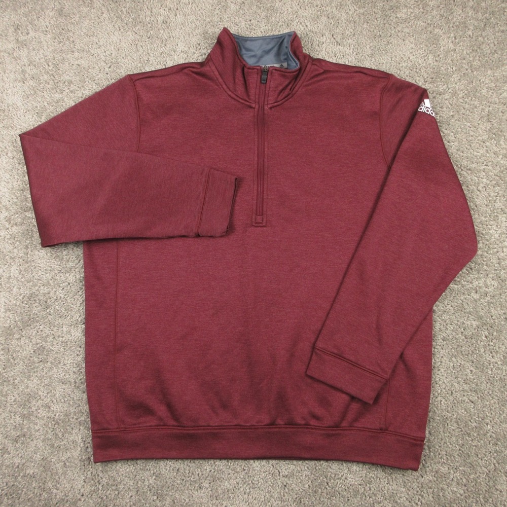 Adidas Sweater Mens XL Red Fleece Climawarm Golf Performance 1/4 Zip Pullover